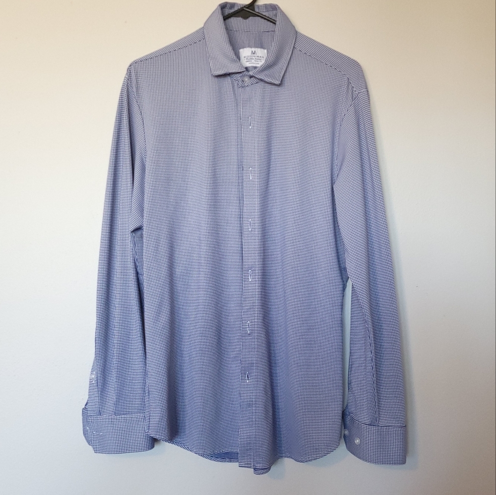 Mizzen + Main Men's Leeward Long Sleeve Stretch Button Down Blue White Gingham